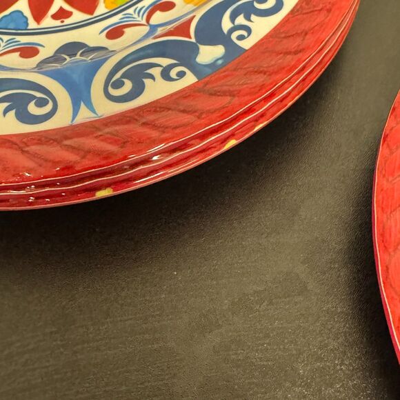 Tuscan Floral Sunflower Melamine Lunch Salad Plates Set Of 4 Red Multicolor - Picture 5 of 9
